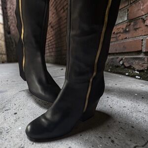 Bar III Black Pedra Leather/Fabric Upper Tall Soft Boots